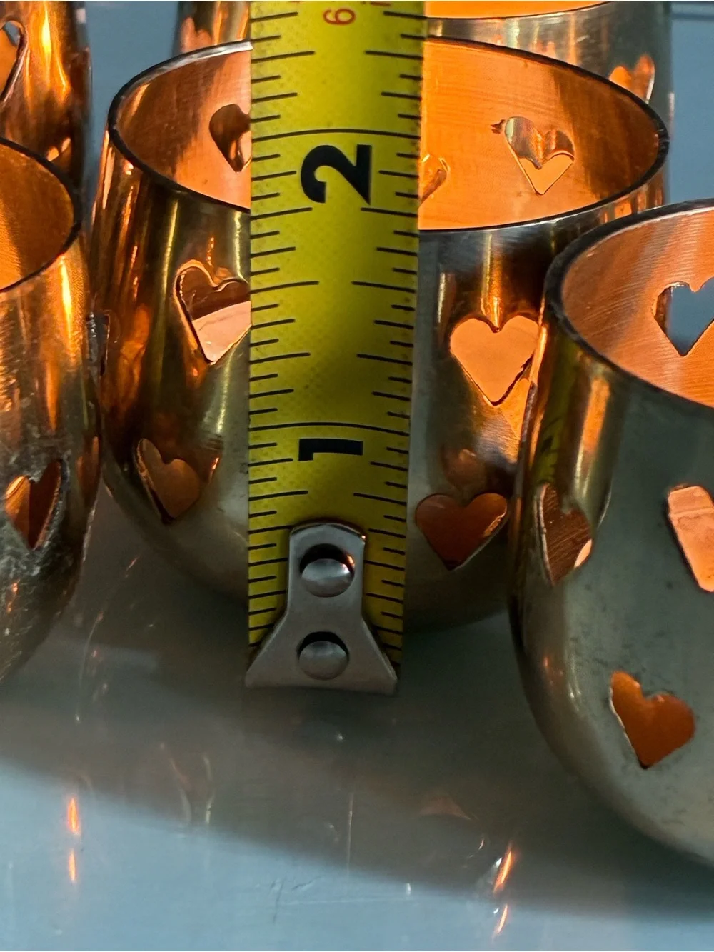 Vintage Brass Gold Heart Cutout Votive Candle Holders - Set of 8